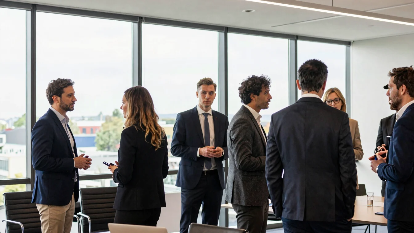 Professional business leaders networking in a modern conference r