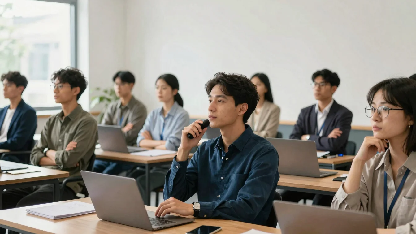Focused professionals attending a seminar in a well-lit modern wo