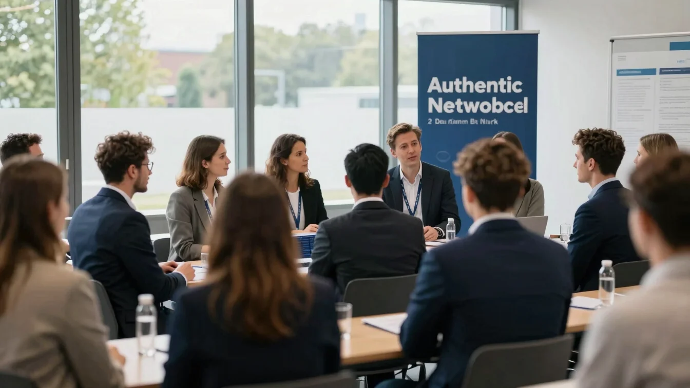 Authentic business networking situation during a conference in the Ruhr area, natural daylight, editorial photography